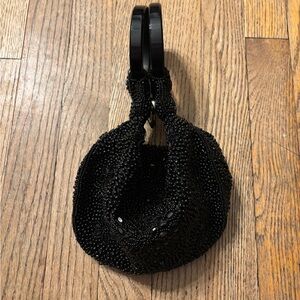 Bamboo Trading Co Black Beaded Evening Bag w/ Resin Ring Handles